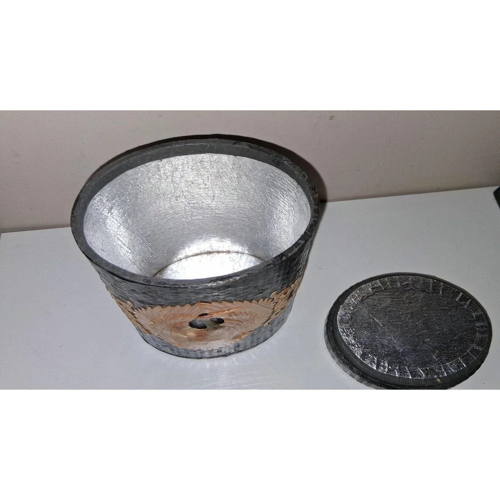 Vintage Asian Straw Art Crane Bamboo Tea Canister Box w Lid 5.5
